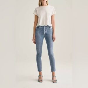 Agolde Nico High Rise Slim Fit Jeans Distressed Hem
